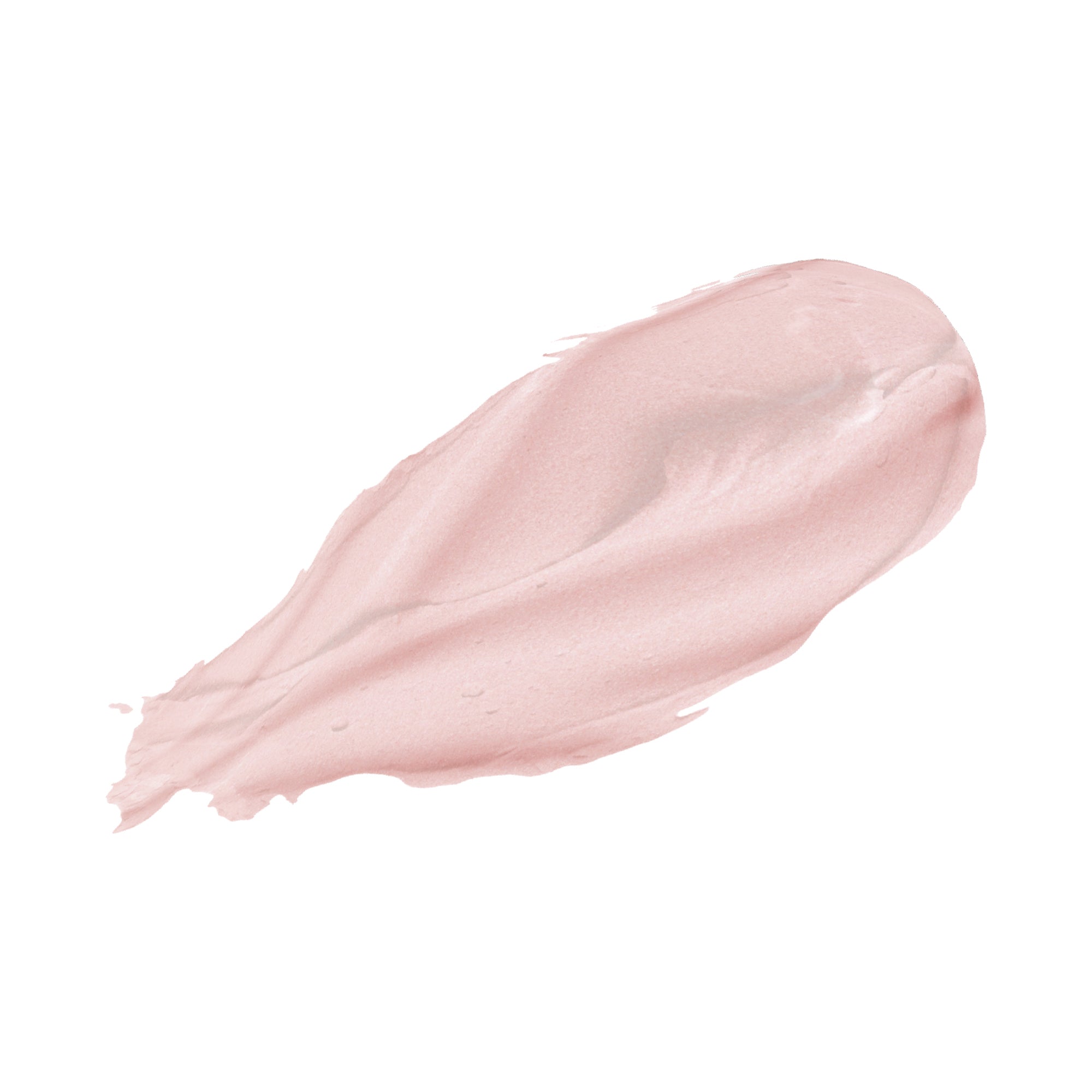 Close-up of a light pink cream smear on a white background.