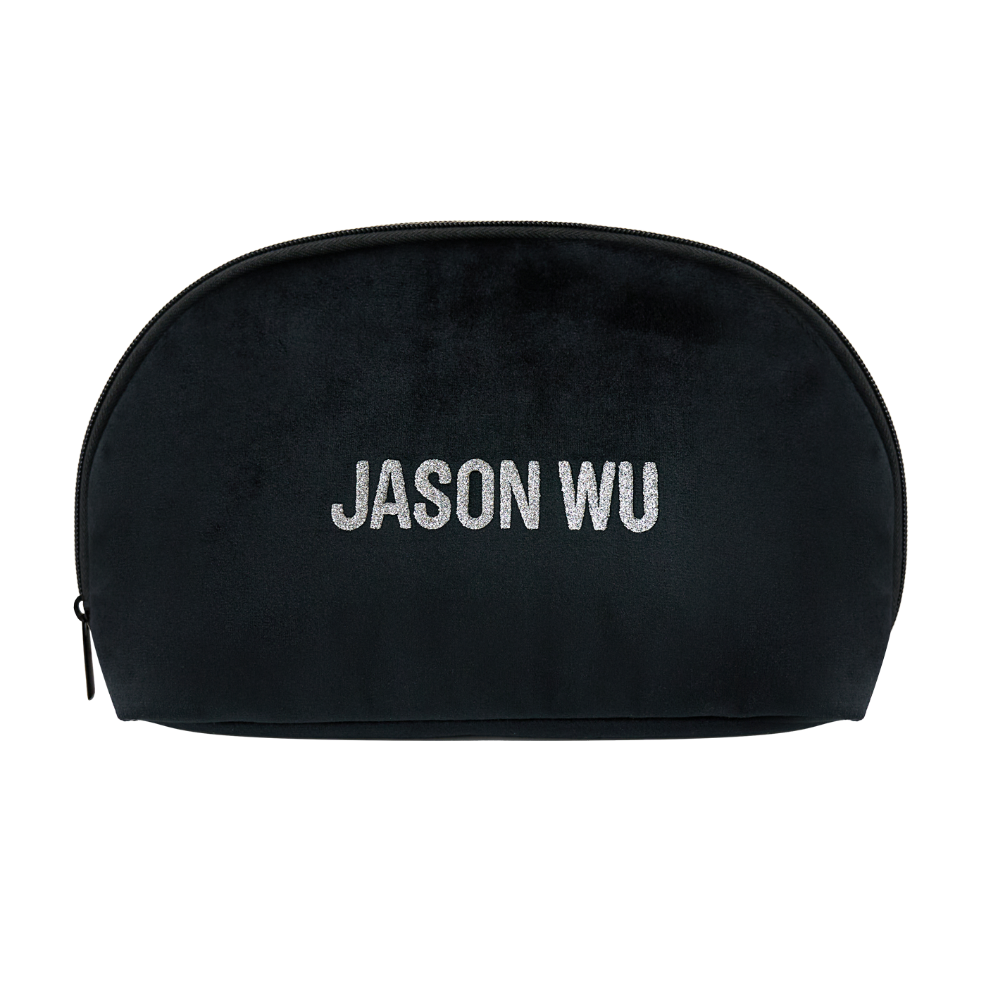 Black cosmetic pouch with 'JASON WU' printed on it
