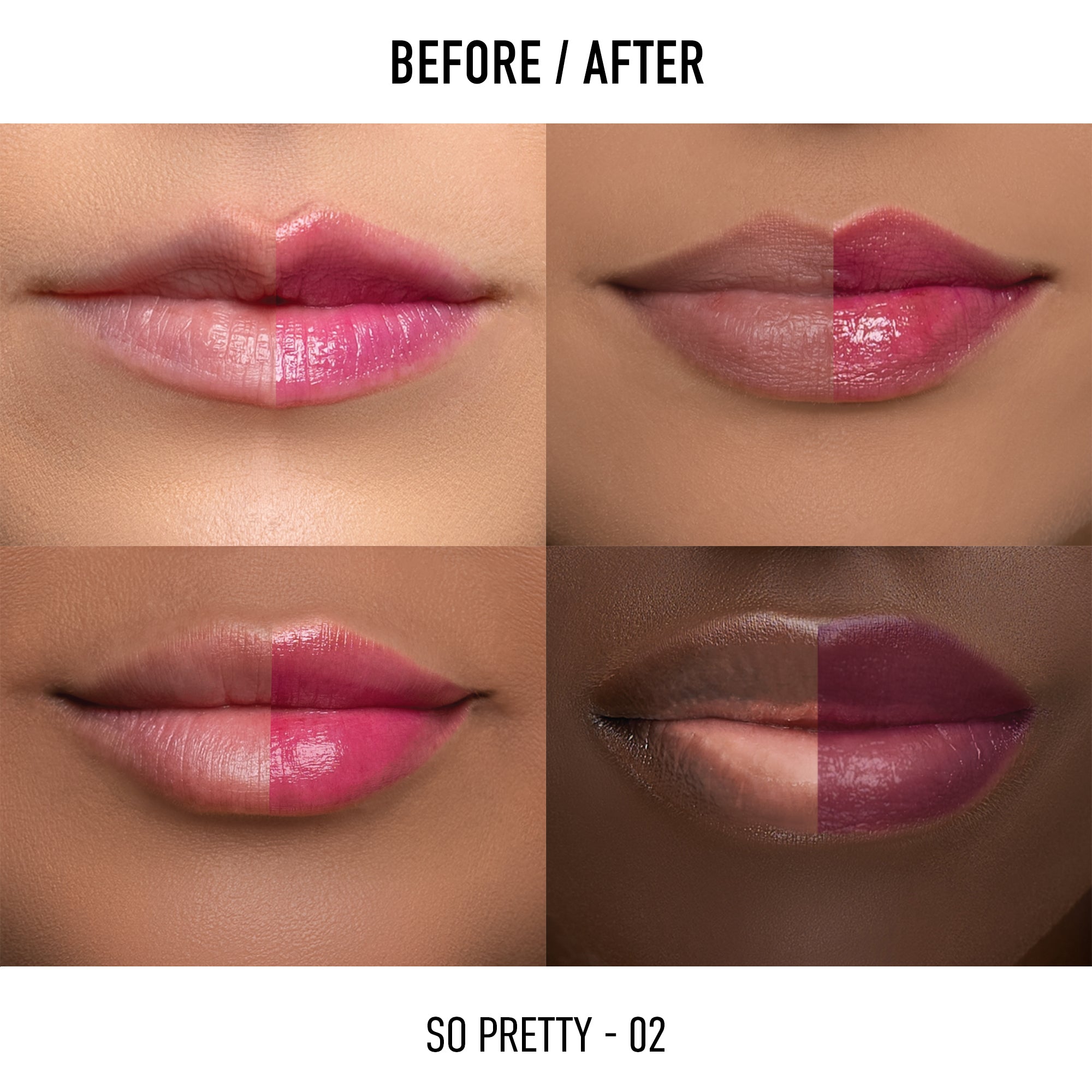 Comparison of lips with different shades of lipstick before and after application.