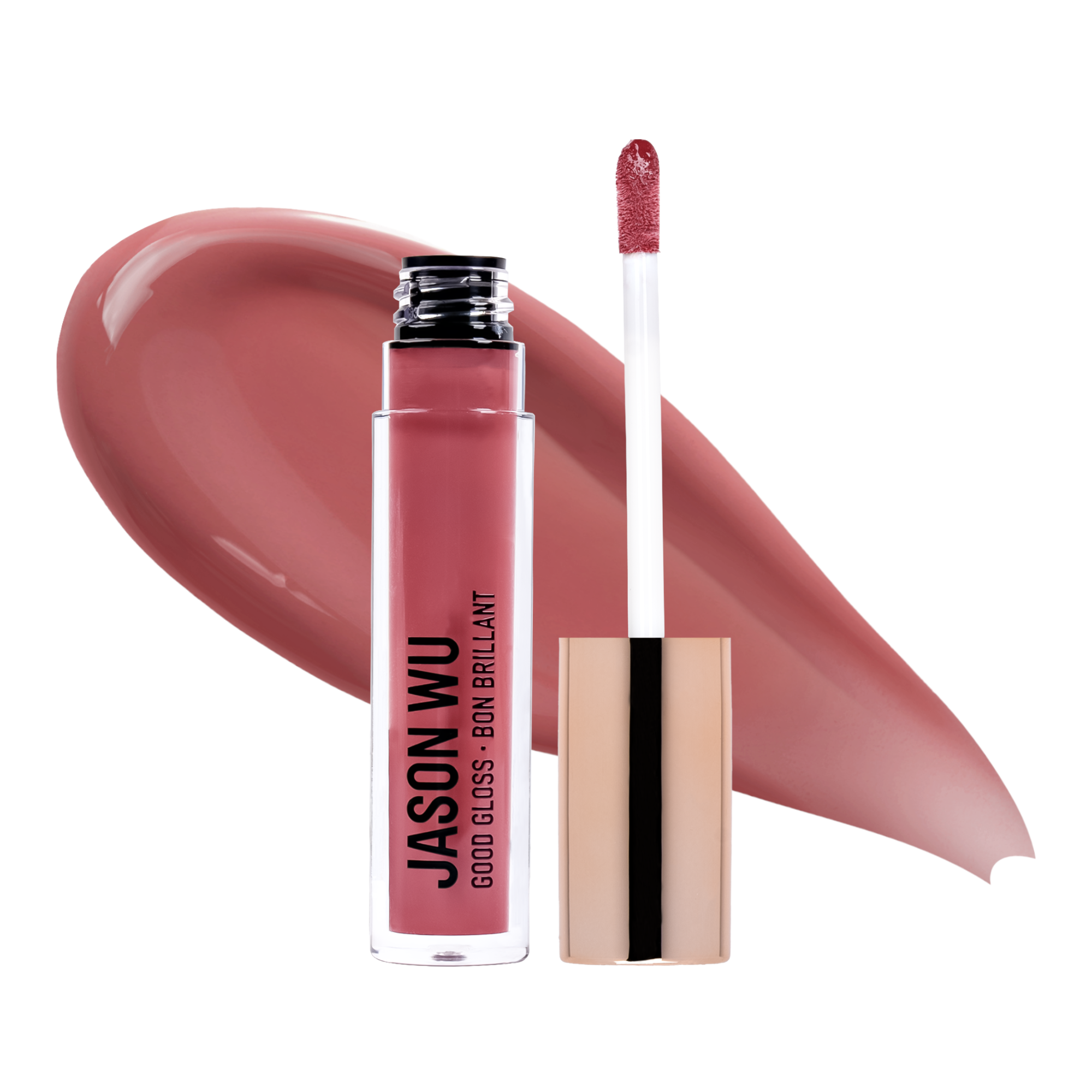 Lip gloss with applicator and color swatch