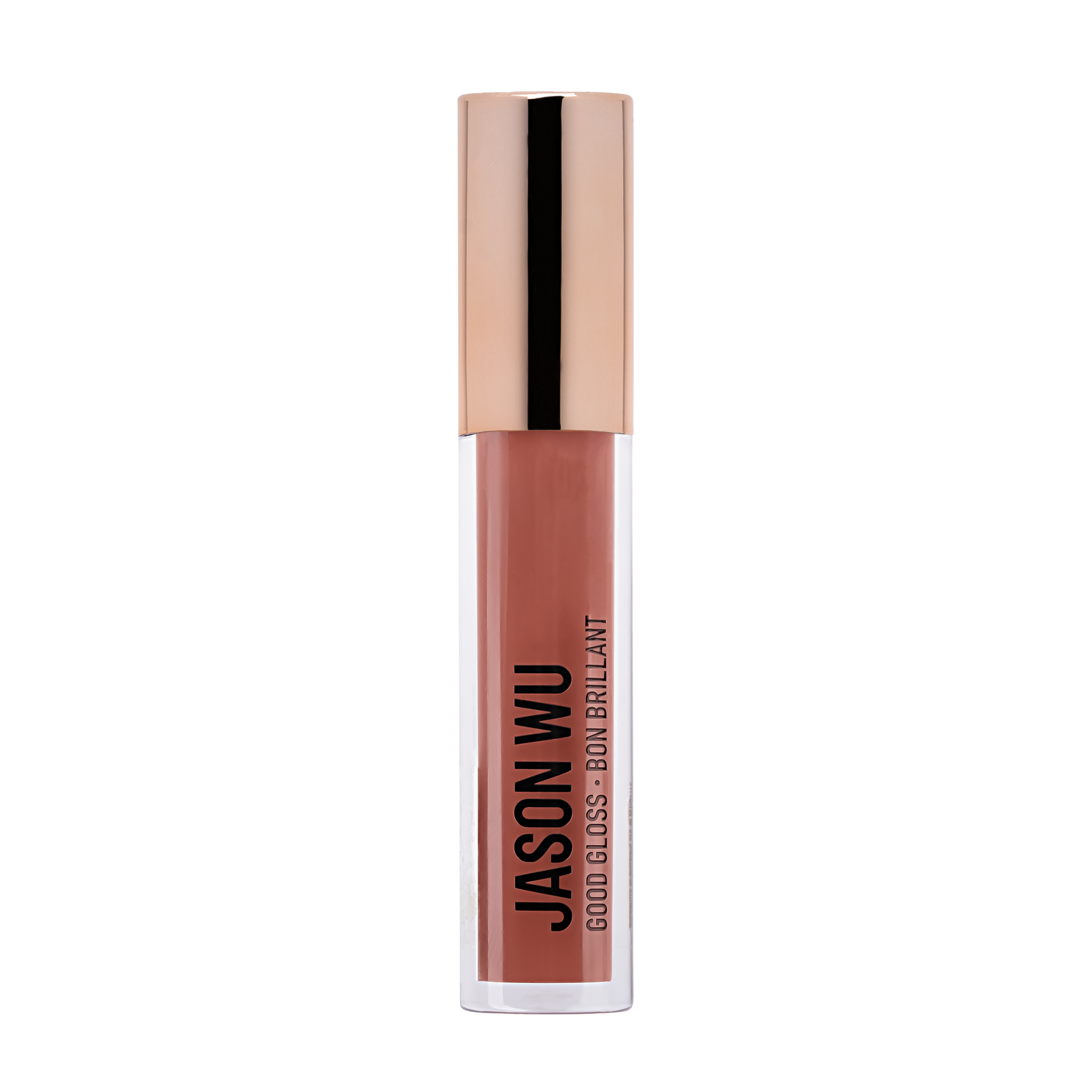 Lip gloss tube with gold cap and label 'Jason Wu'