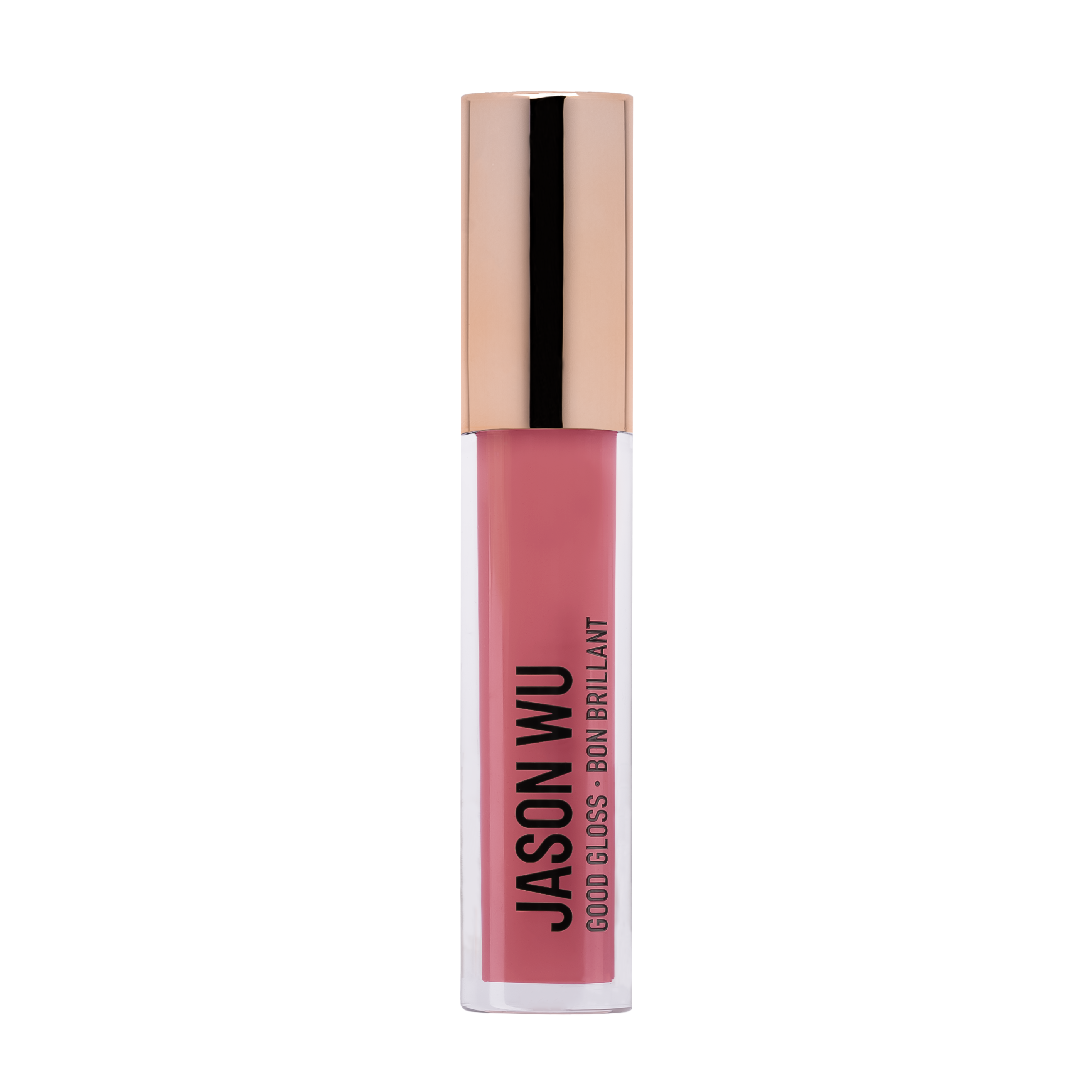 Lip gloss with rose gold cap labeled 'Jason Wu'