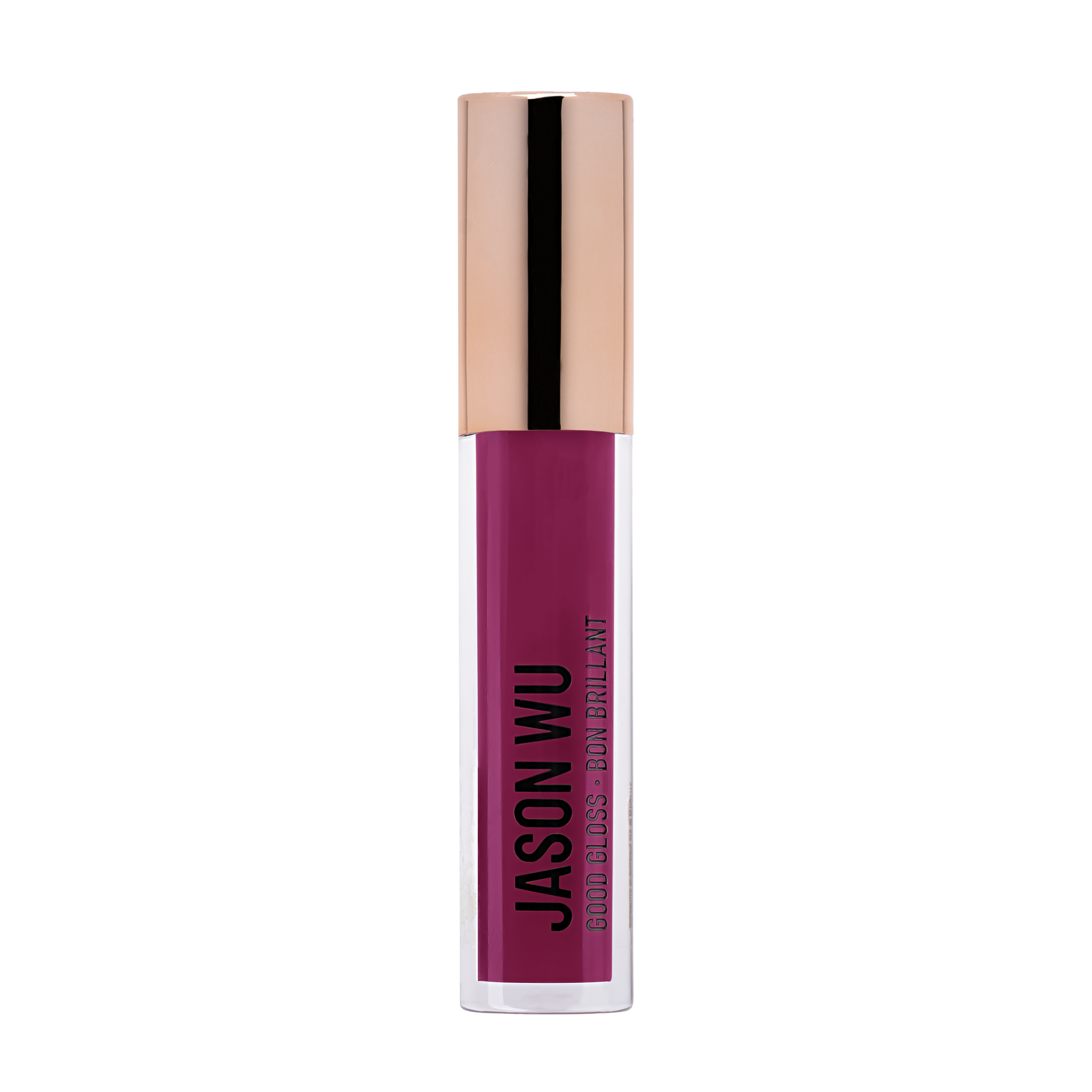 Purple liquid lipstick with rose gold cap labeled 'Jason Wu'