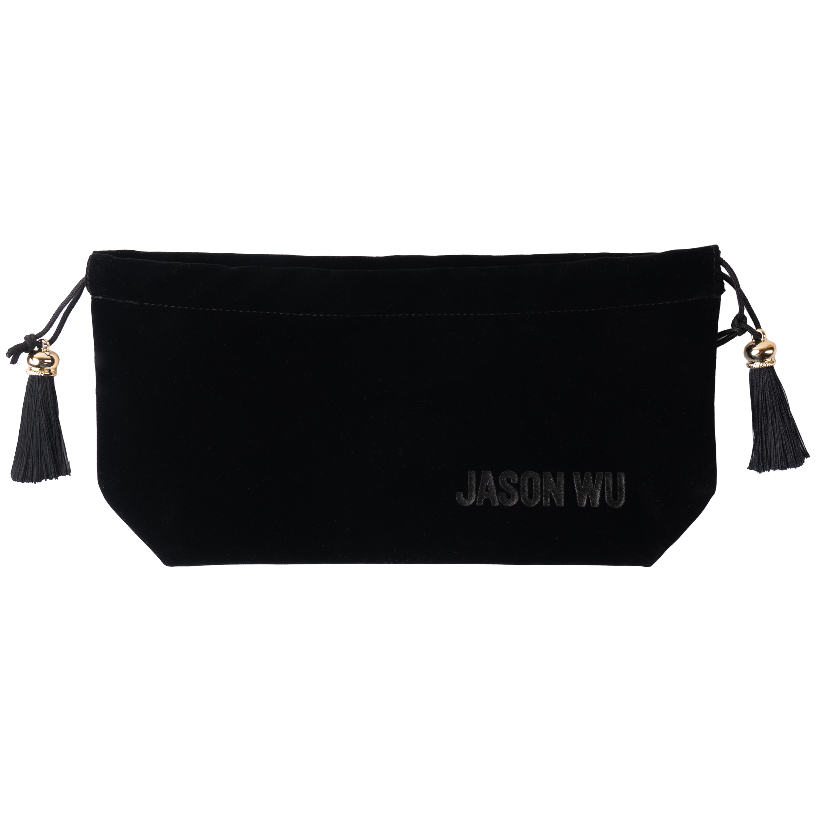 Black clutch bag with tassels and 'Jason Wu' branding