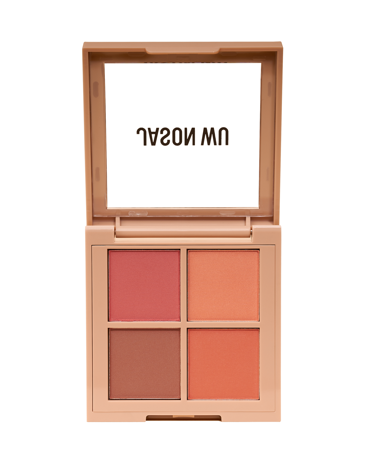 Open makeup palette with four shades of blush.