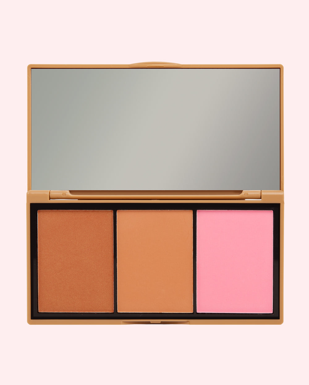 Makeup palette with bronzer, contour, and blush