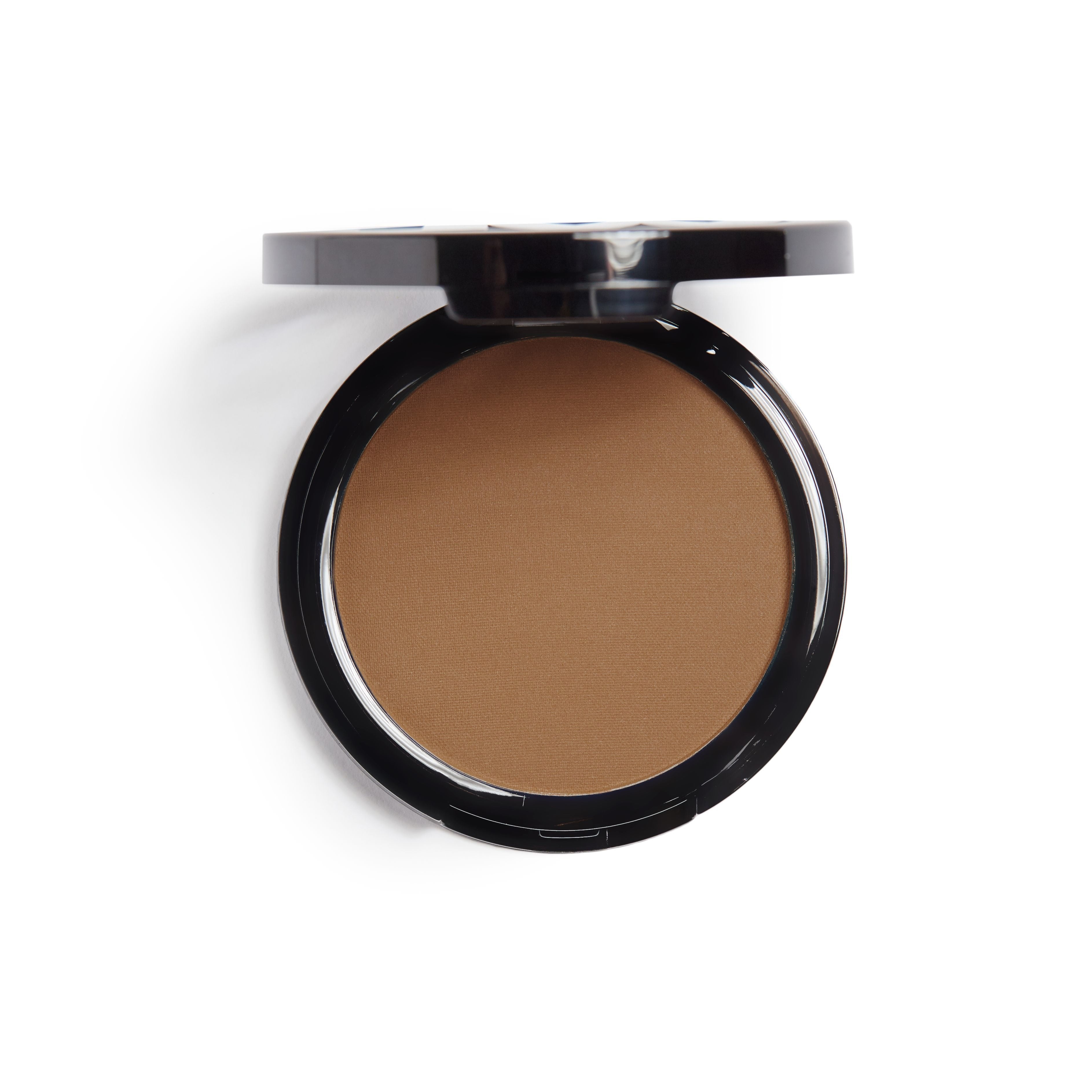 Open compact with brown pressed powder