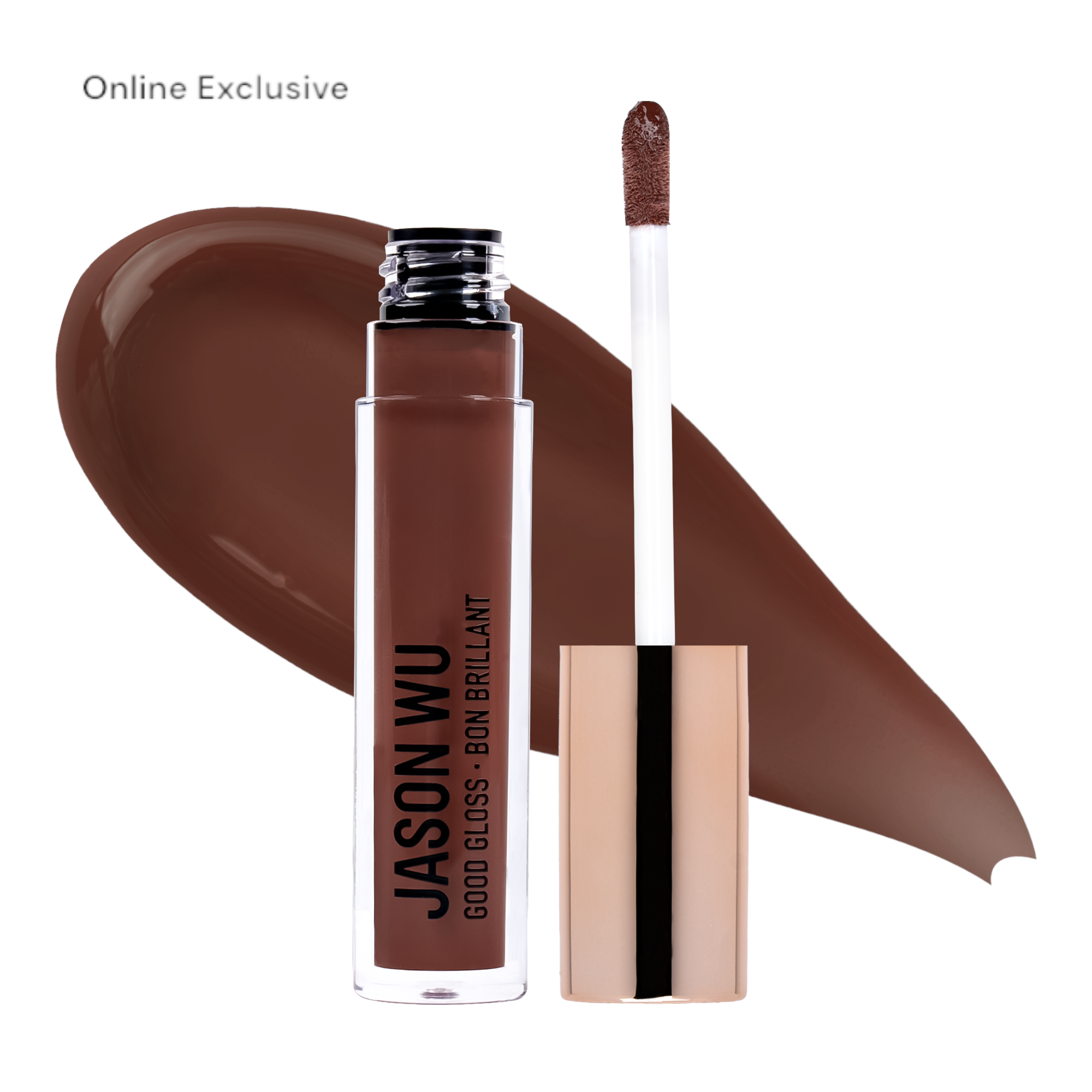 Brown lip gloss with brush applicator labeled 'Jason Wu'