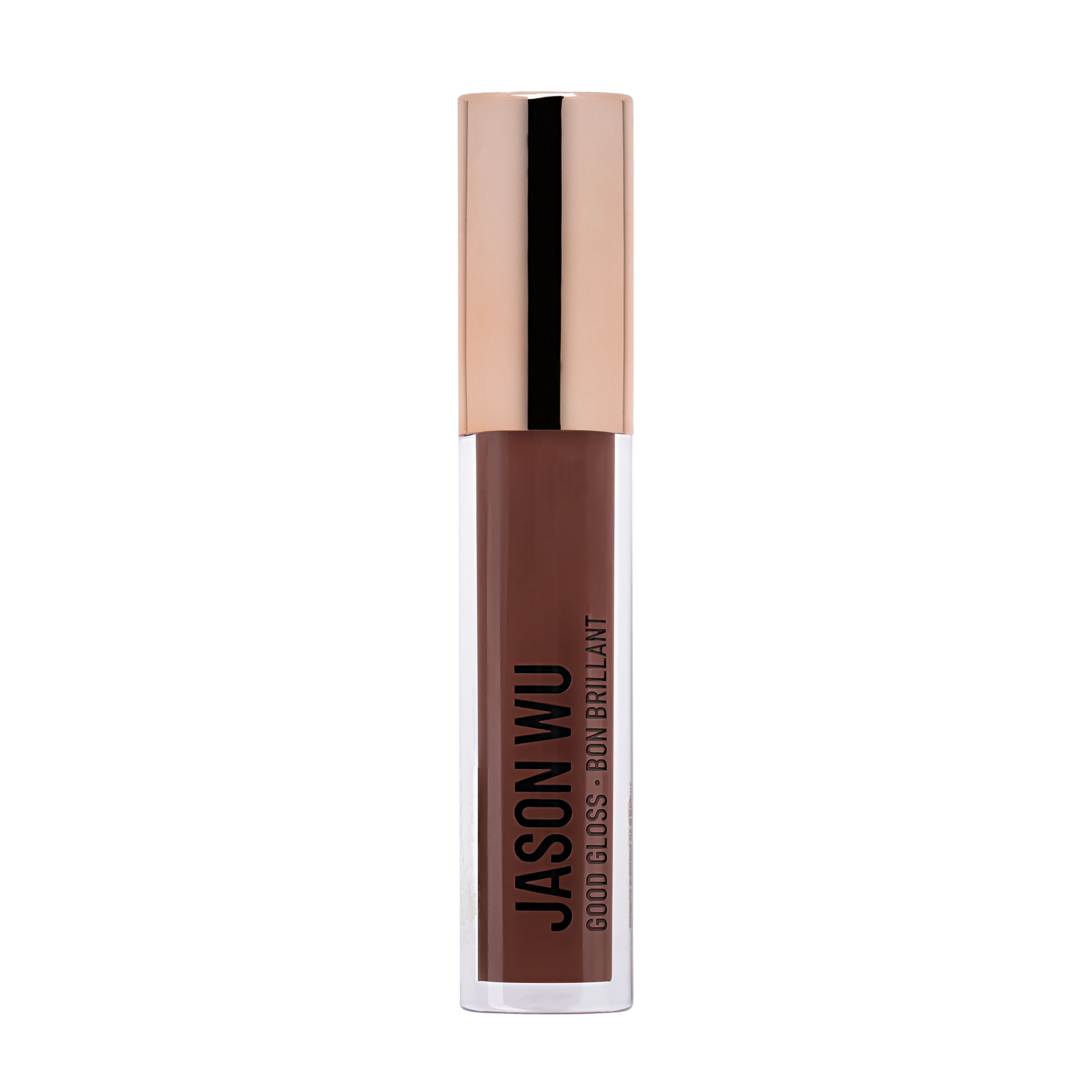 Brown liquid lipstick with a rose gold cap