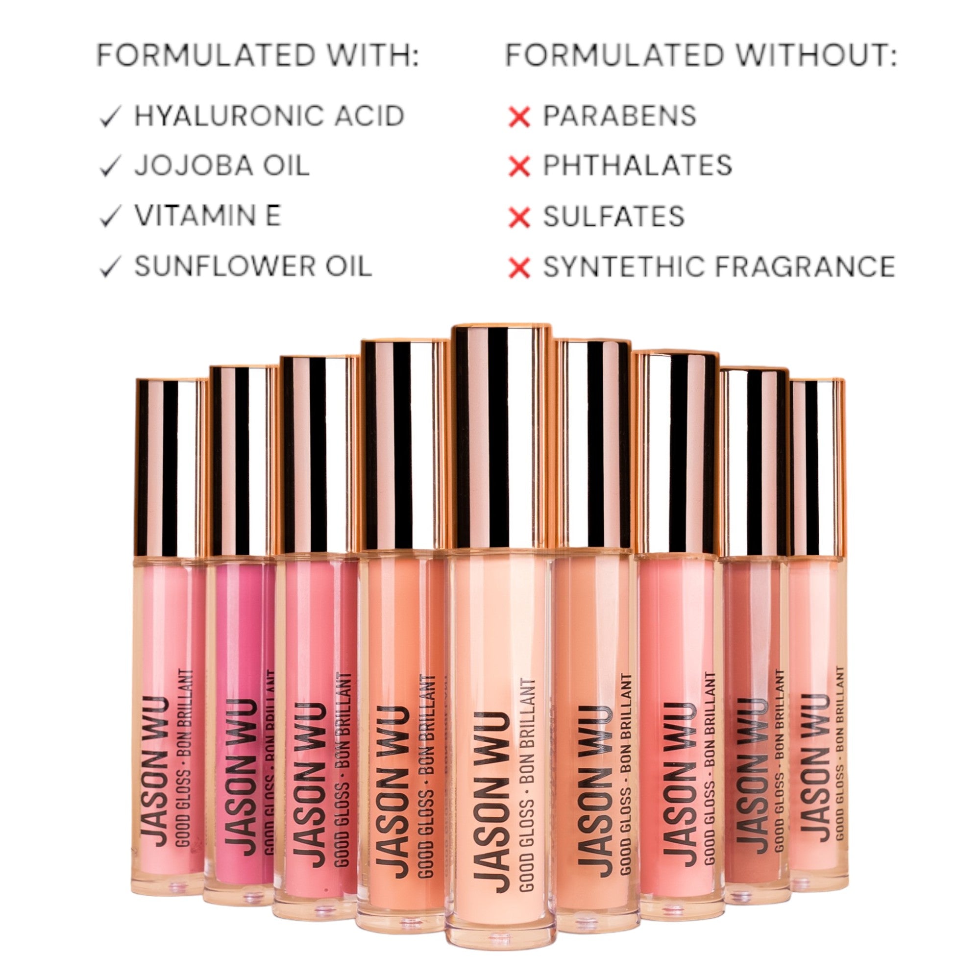 Jason Wu lip gloss collection with emphasis on ingredients formulated with and without.