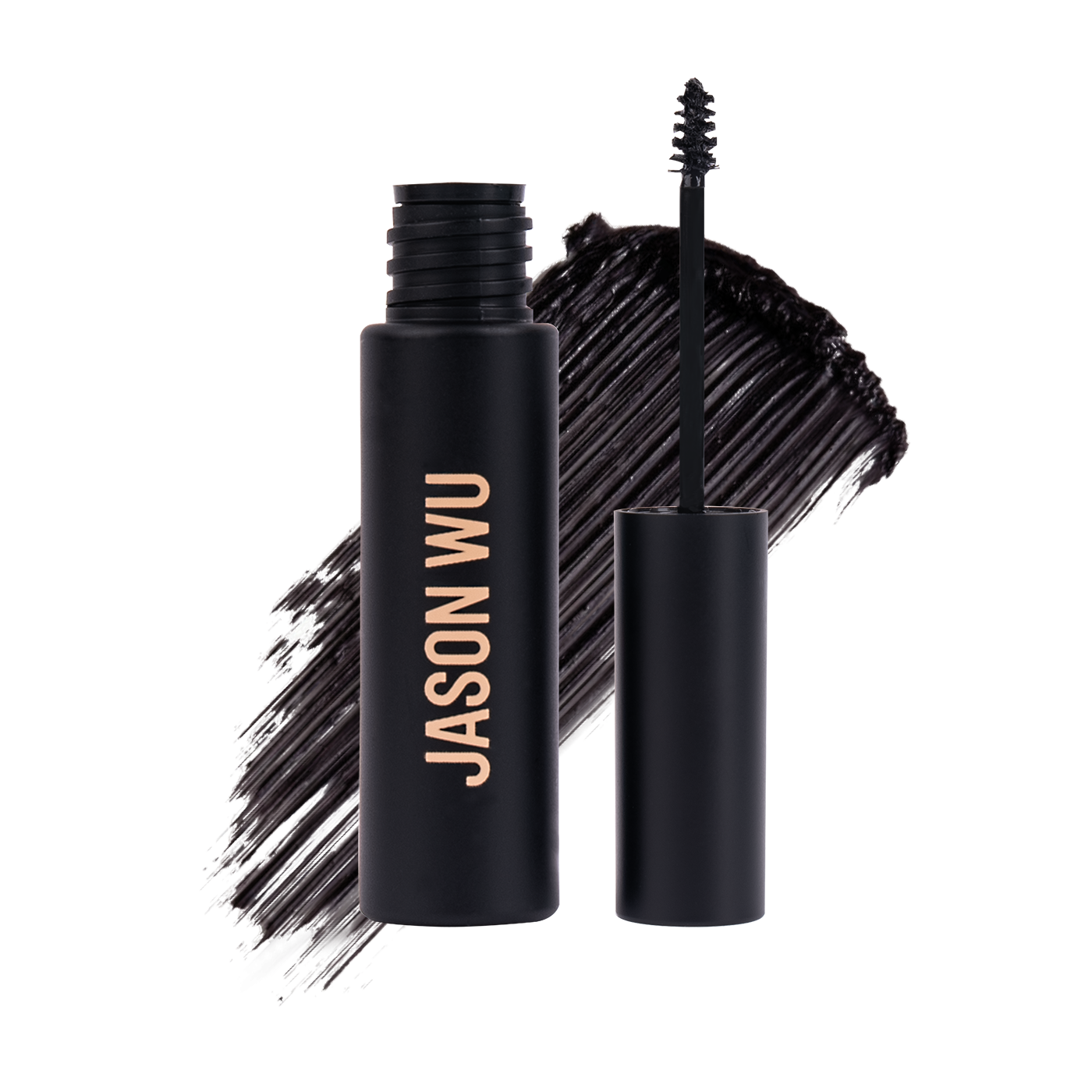 Black mascara with brush and swatch, labeled Jason Wu