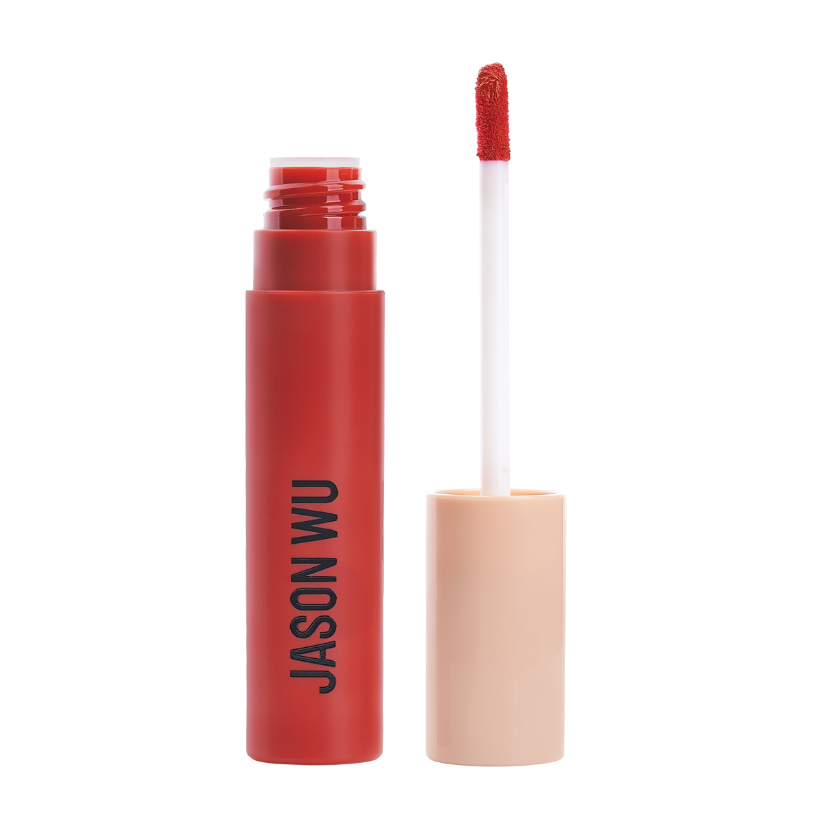 Red liquid lipstick with an open applicator