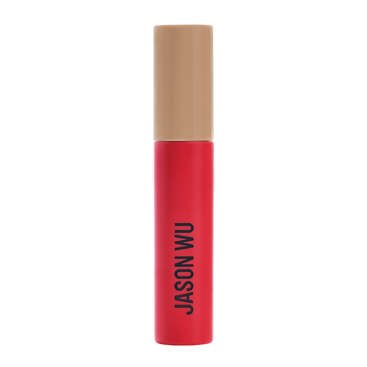 Red cosmetic tube with beige cap labeled 'JASON WU'