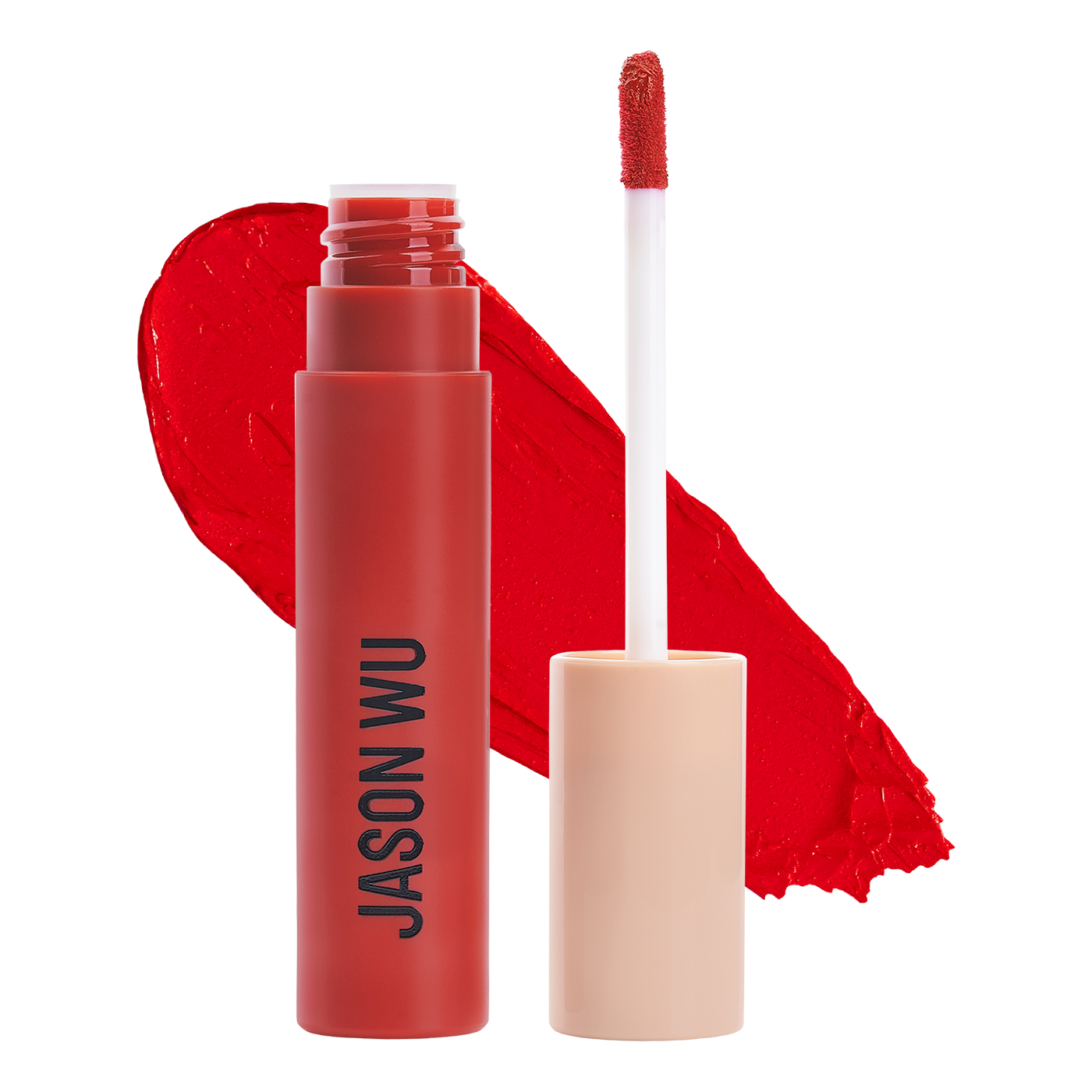 Red lipstick with applicator and swatch