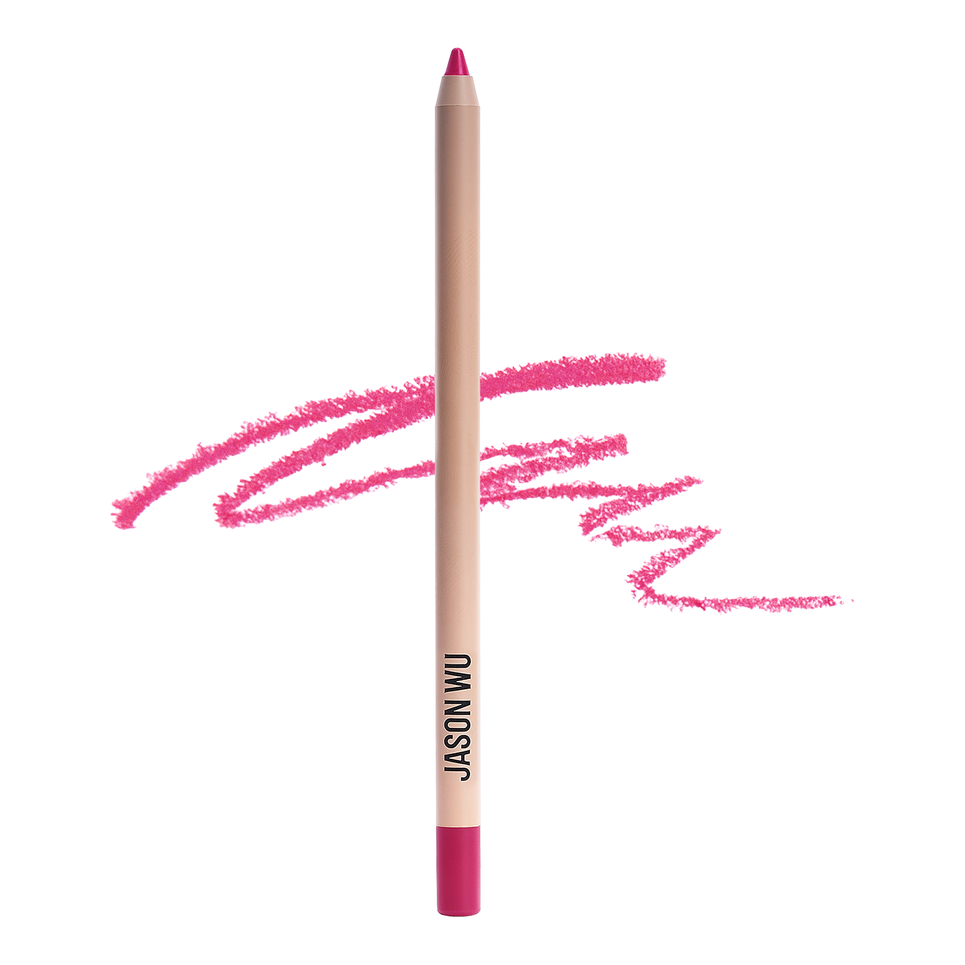 Pink lip liner pencil with swatch on background