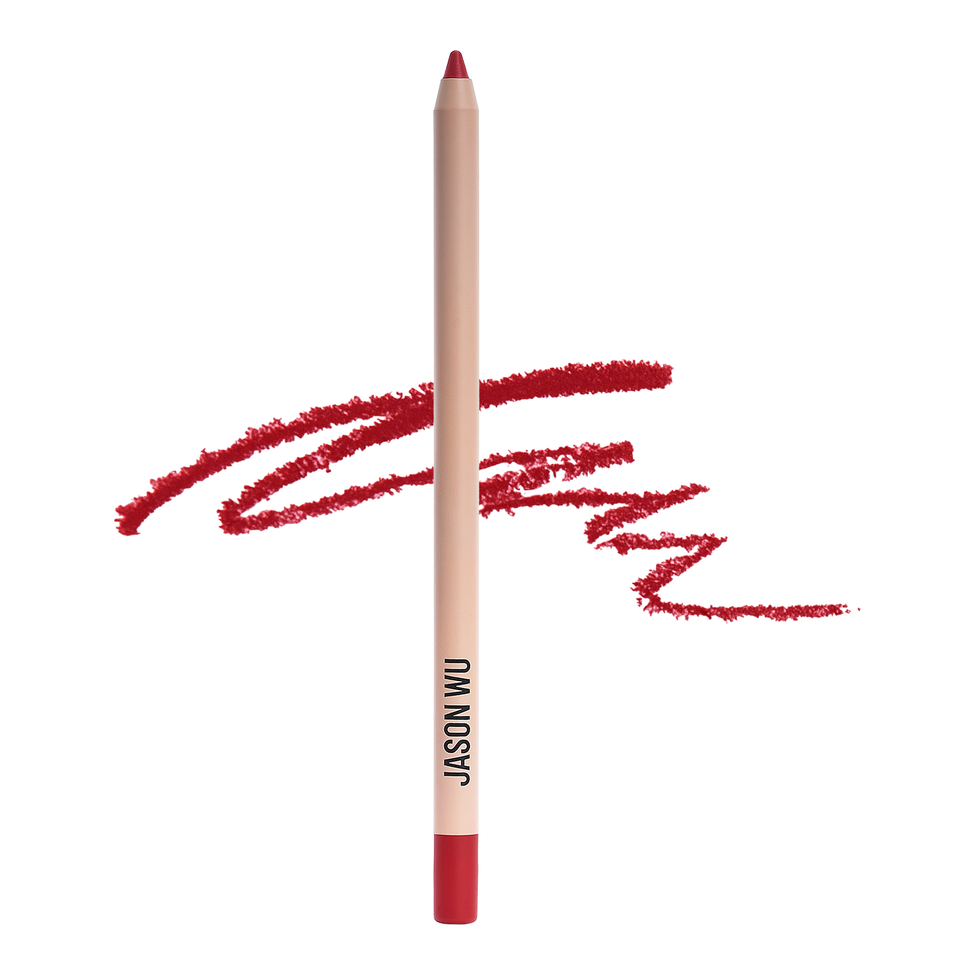 Red makeup pencil with swirled line