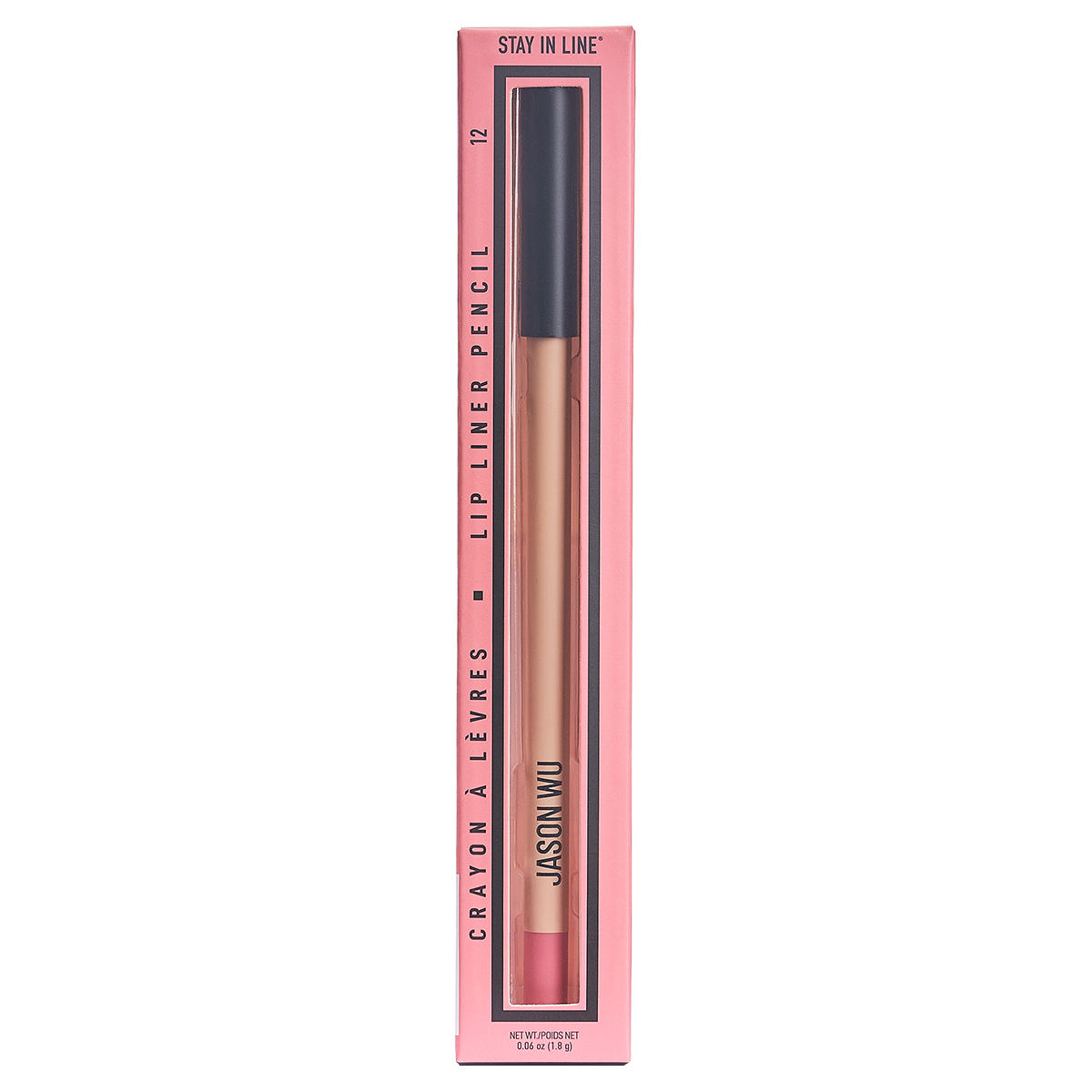 Lip liner pencil in pink packaging