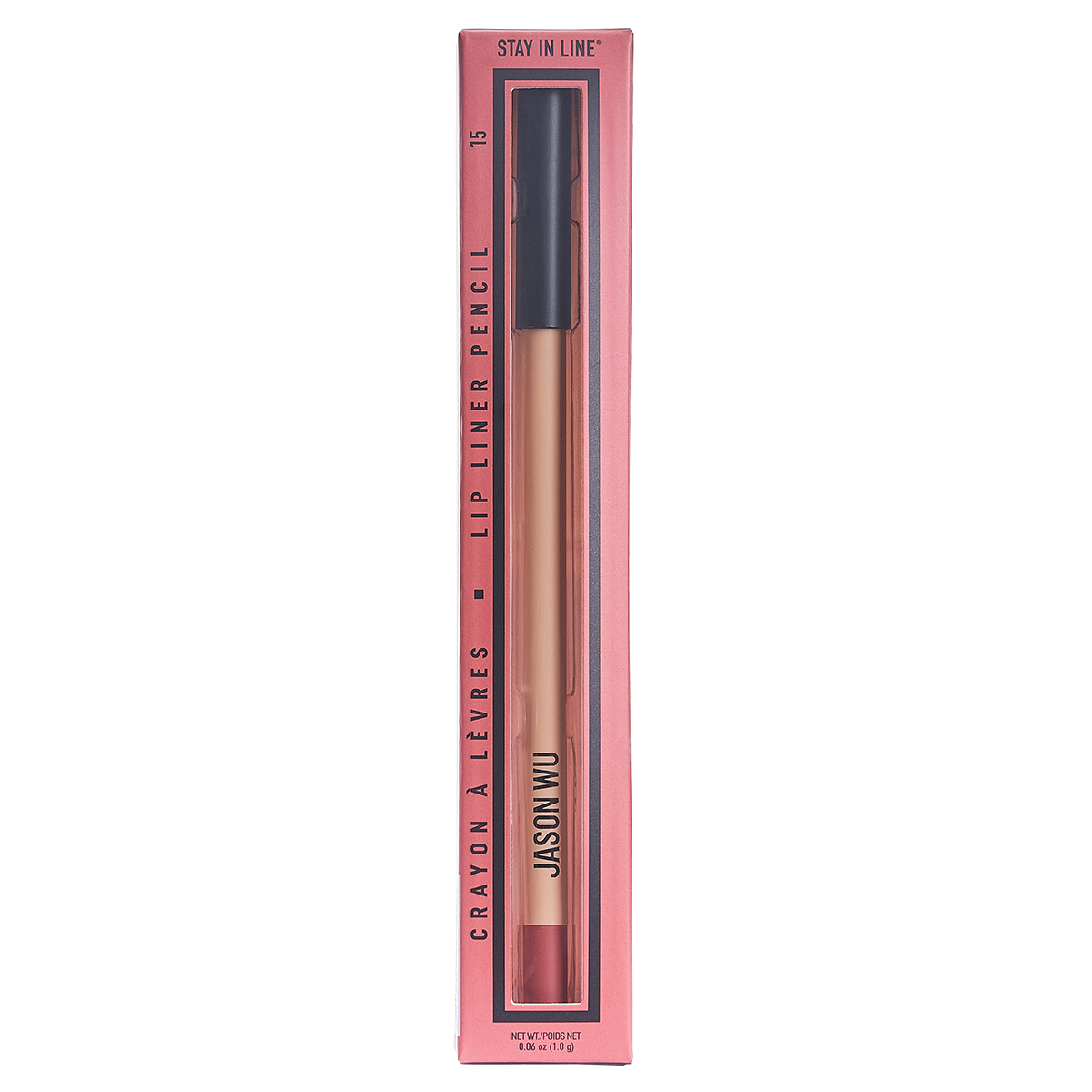 Lip liner pencil in pink packaging