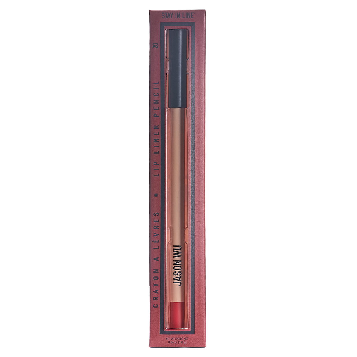 Lip liner pencil in red packaging