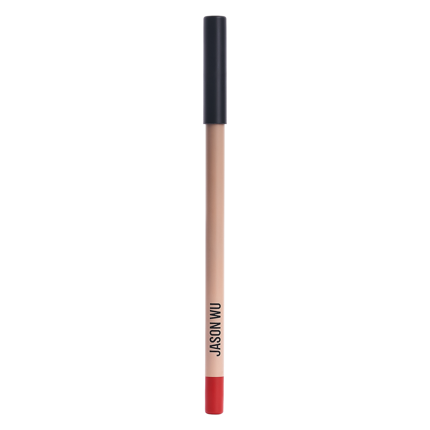 Red lip pencil with brand name printed on it