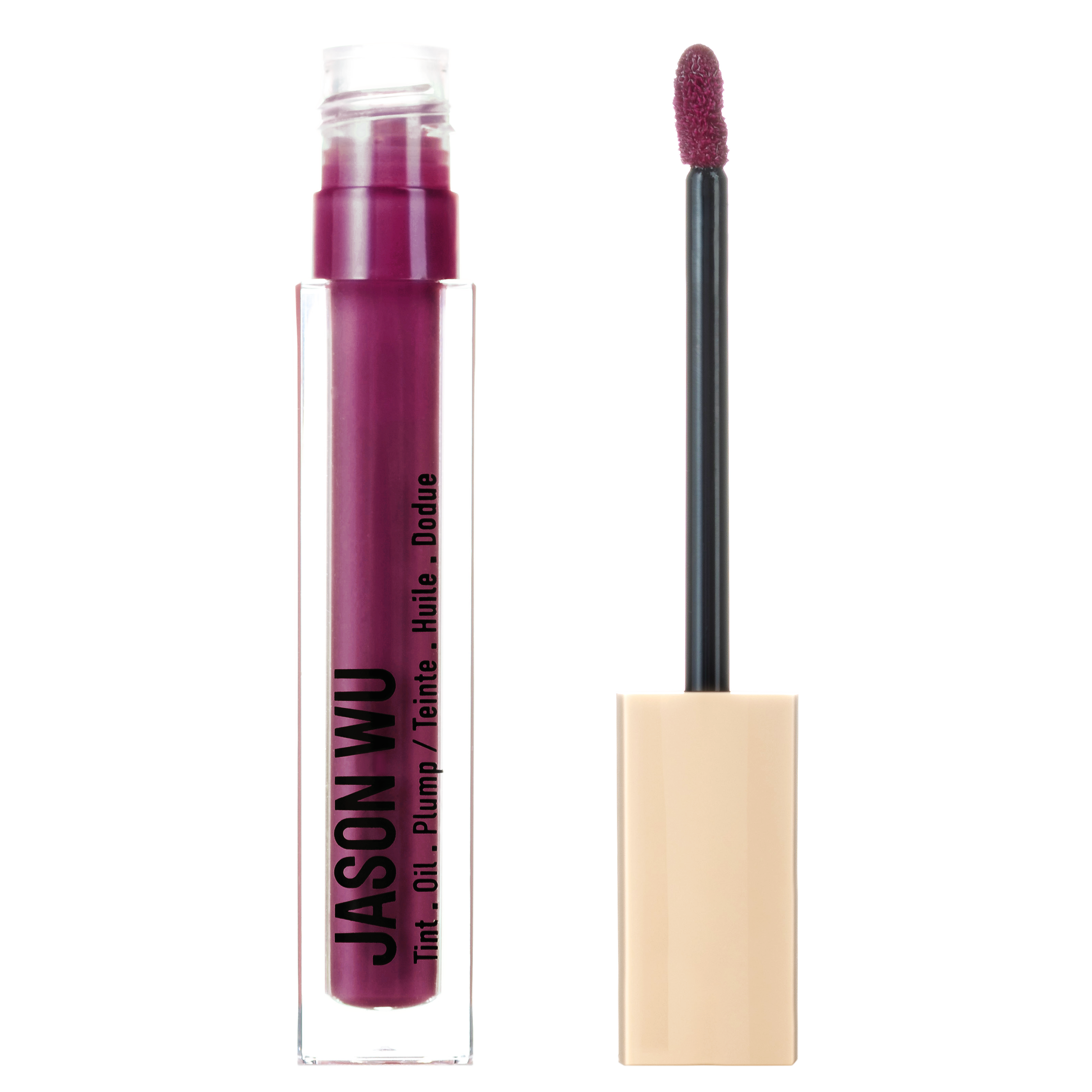 Tube and applicator of purple lip tint by Jason Wu.