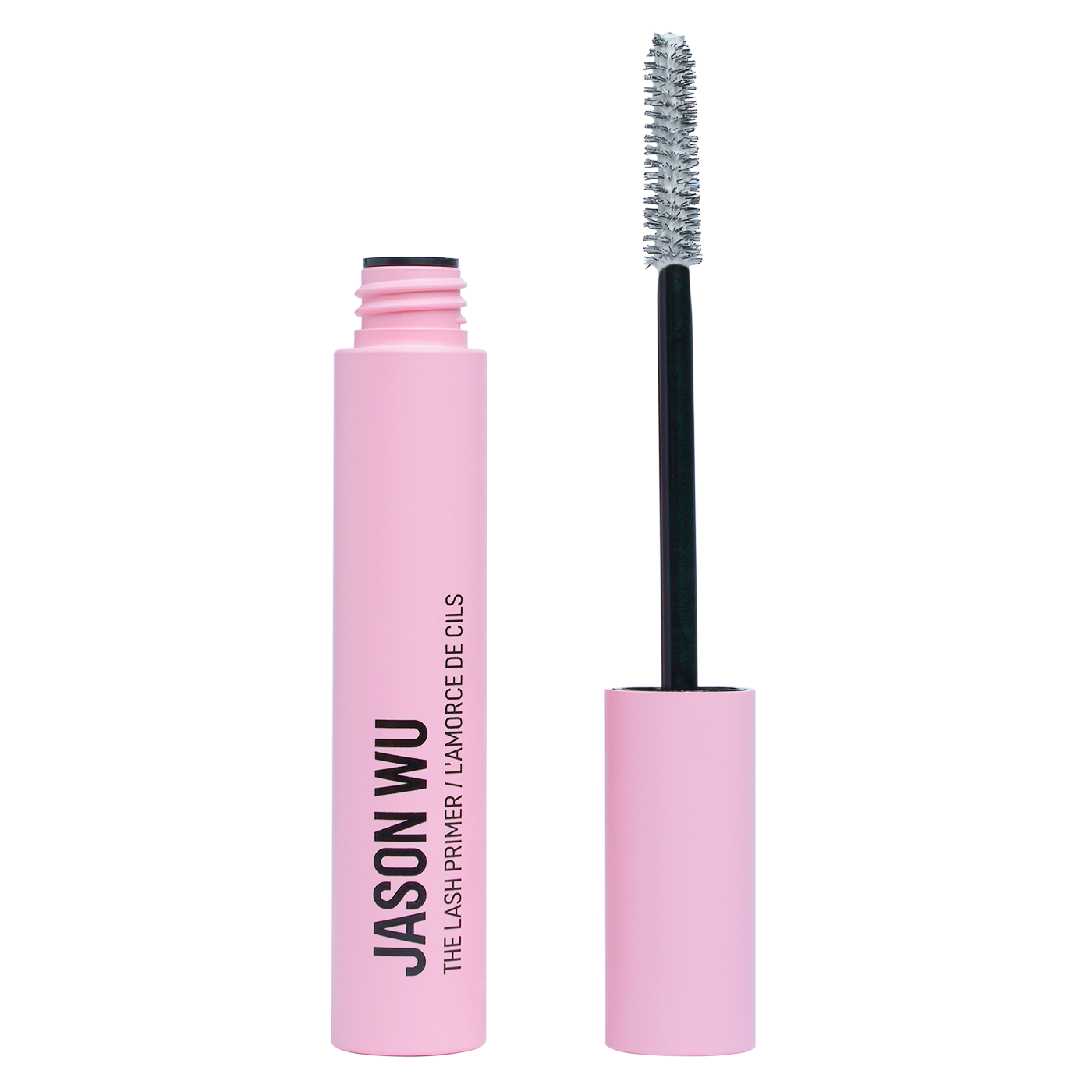 Pink mascara tube and wand with brush